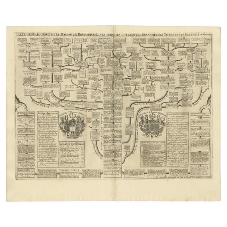 Antike Genealogie-Karte der Herzogin von Brunswick-Luneburg, Deutschland, 1732 im Angebot
