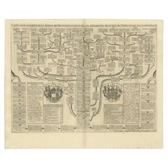 Antique Genealogy Chart of the Duchy of Brunswick-Luneburg, Germany, 1732