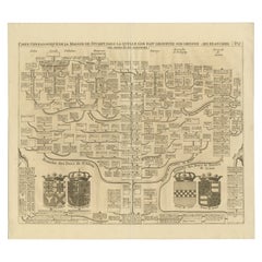 Antique Old Genealogy Chart of the House of Stuart Decorated with Coats-of-arms, 1732