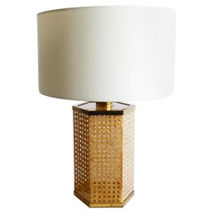 Rattan,Lucite and Brass Table Lamp, Italy, 1970s