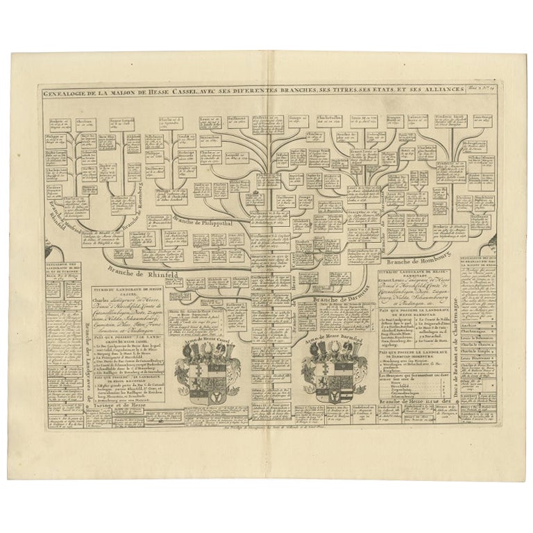 Antike Genealogie-Karte der Landgravur Hessen-Kassel, Deutschland, 1732