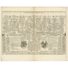 Antique Genealogy Chart of Palatinate & Bavarian Houses with Coats of Arms, 1732