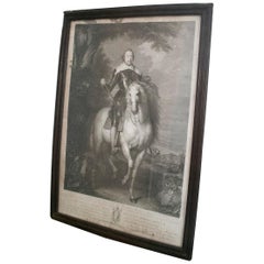 18th Century German Francisco de Moncada Engraved Portrait w/ Full Armor & Horse