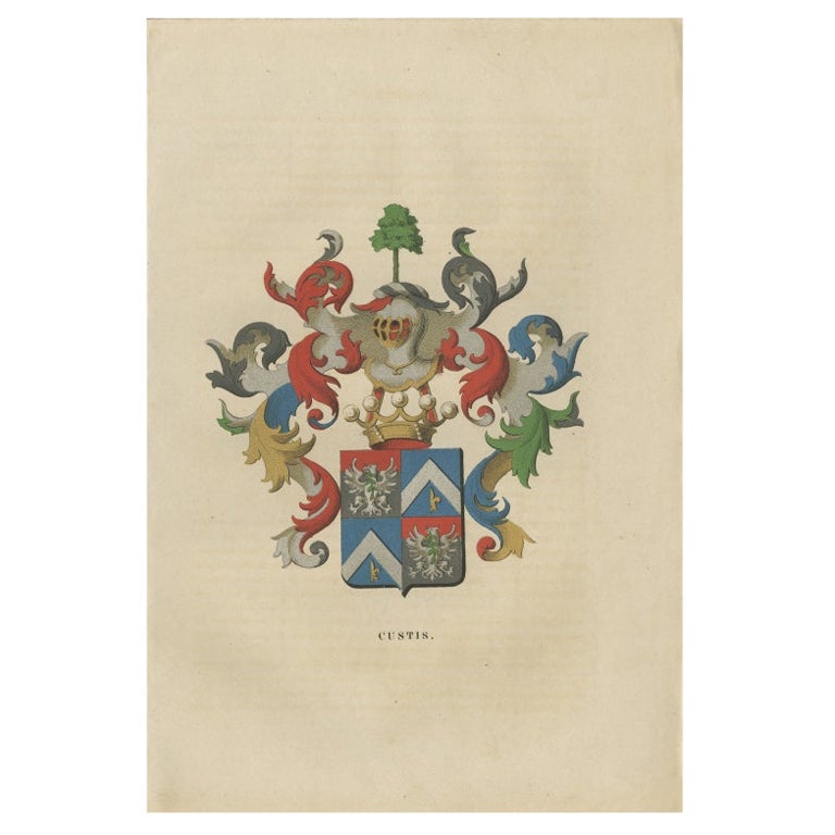 Antiker Genealogy-Druck der Familie „De Custis“, 1862