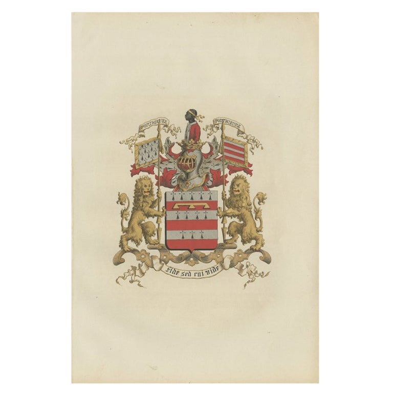 Antique Genealogy Print of the 'Ponthieure de Berlaere' Family, 1862 For Sale