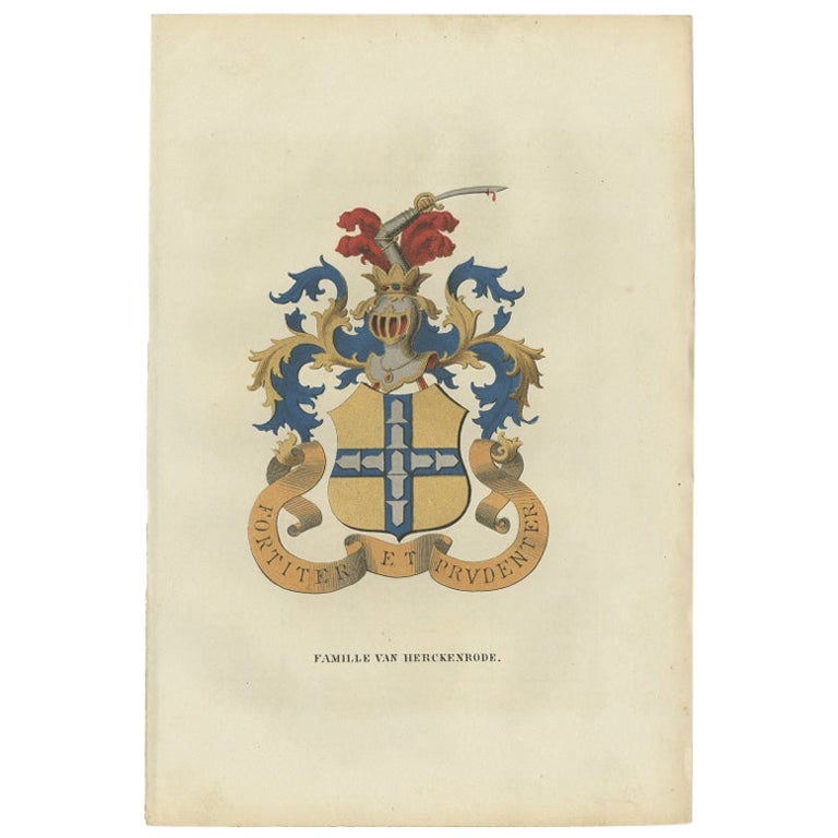 Antique Genealogy Print of the Belgian 'Van Herckenrode' Family, 1862 For Sale