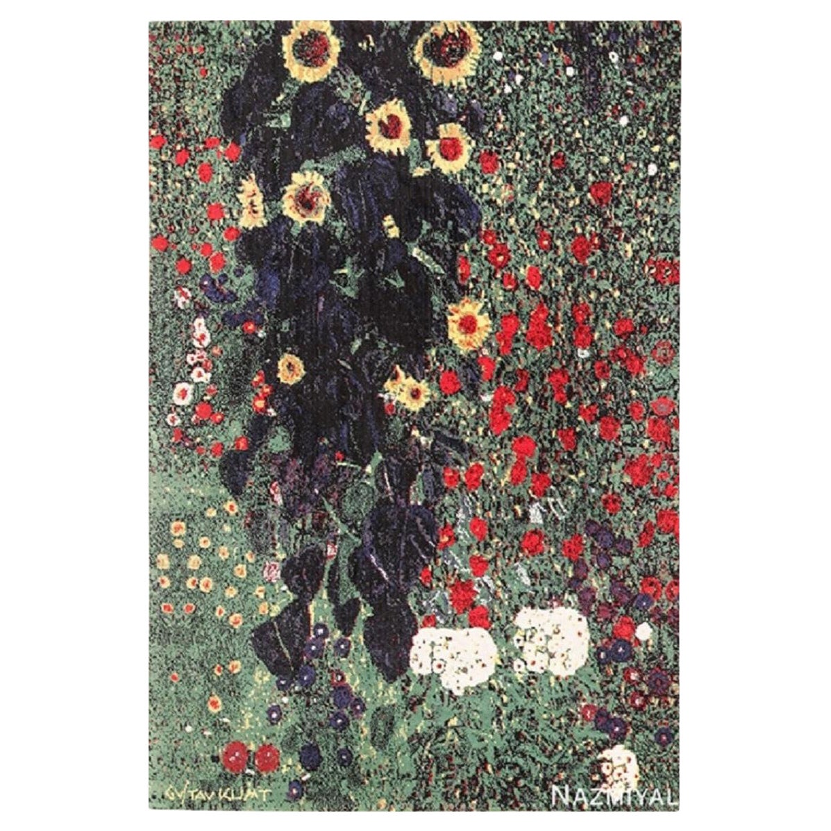 Vintage Flower Garden Design Scandinavian Rug After Gustav Klimt. Size: 6' x 9' 