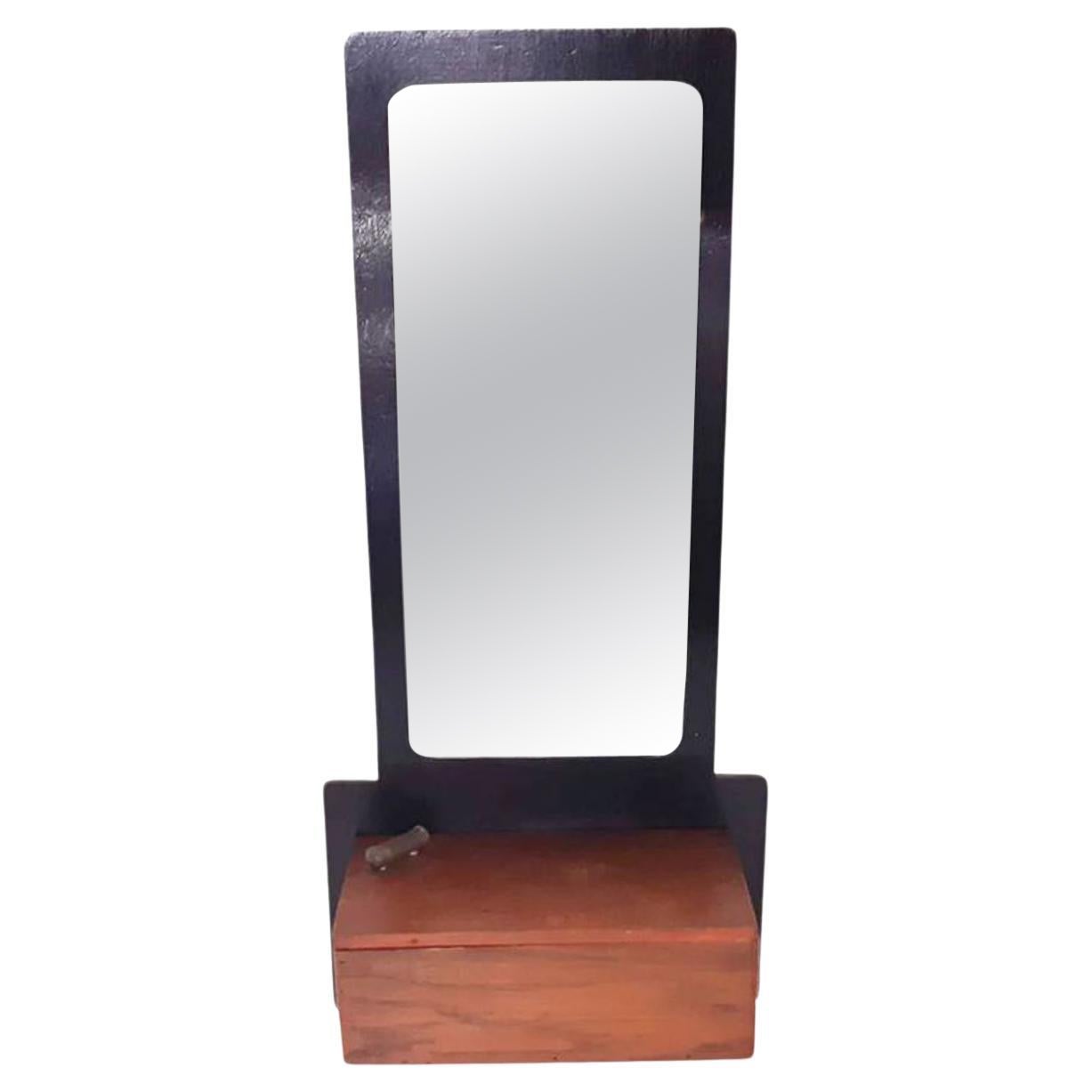 Vintage Art-Deco Wooden Mirror with Storage, the Netherlands, 1950's For Sale
