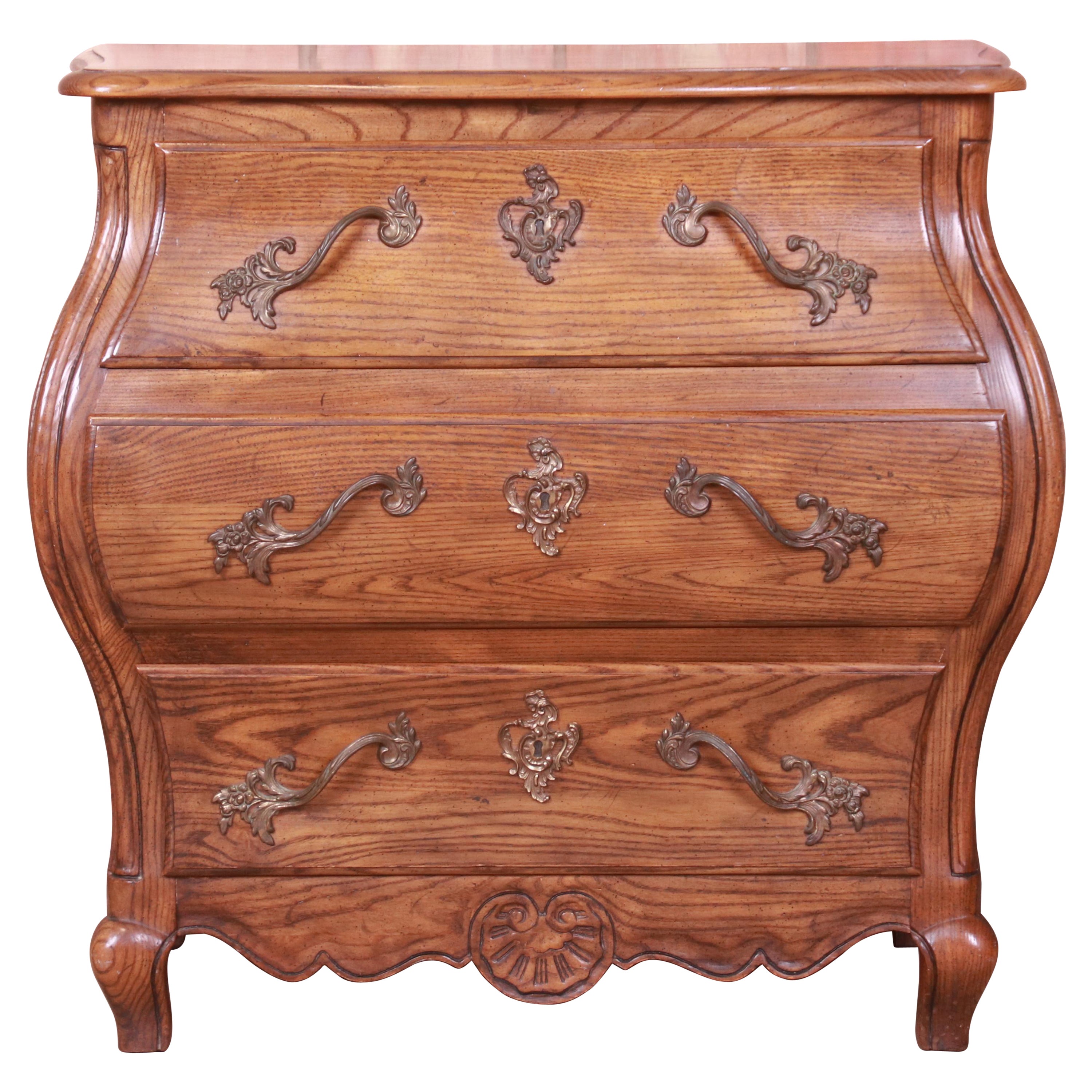 Baker Furniture French Provincial Louis XV Carved Oak Bombay Chest For Sale