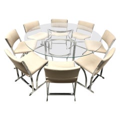 Richard Young Merrow Associates A Chrome Dining Table & a Set of 8, 160z Chairs