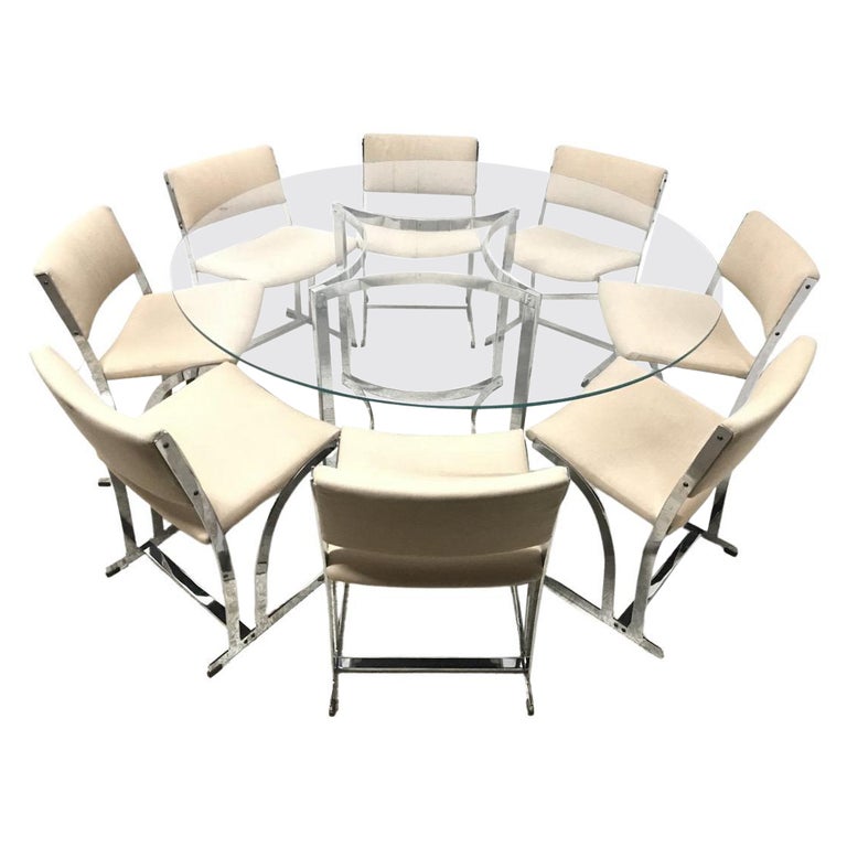 Richard Young Merrow Associates A Chrome Dining Table & a Set of 8, 160z Chairs For Sale