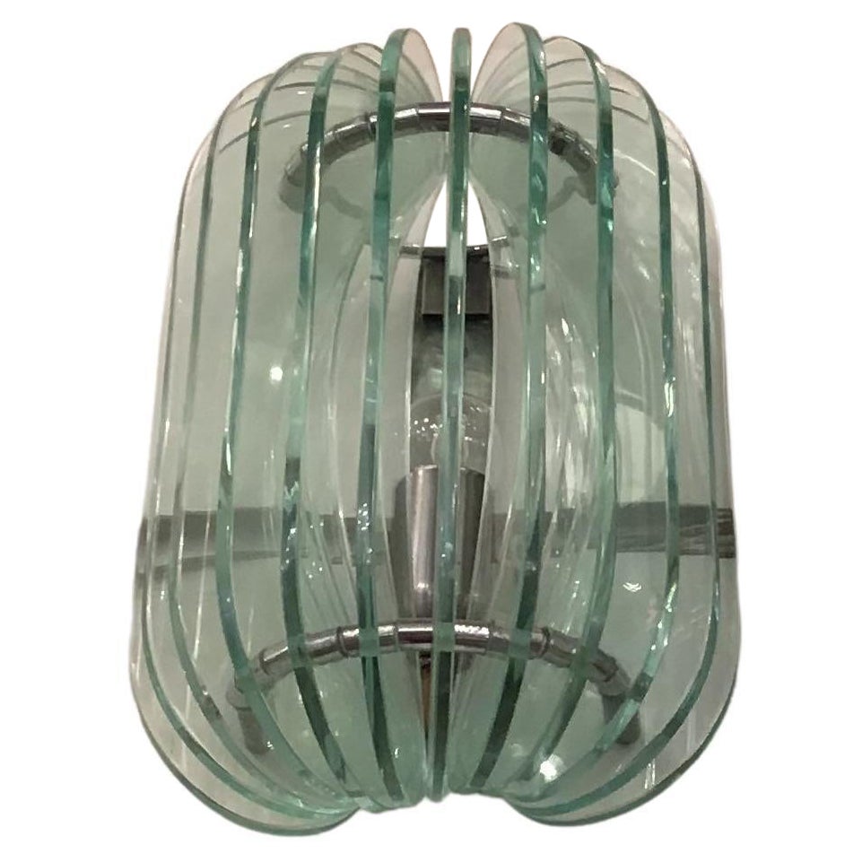 Cristal Art Sconces Glass Metal Crome, 1950, Italy For Sale