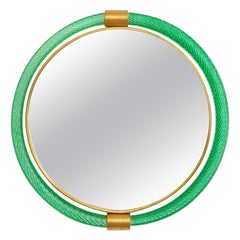 Round Green Twisted Rope Murano Glass Mirror, in Stock