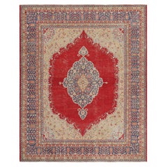 Antique Turkish Oushak Rug, Red Medallion and Floral Patterns - Rug & Kilim