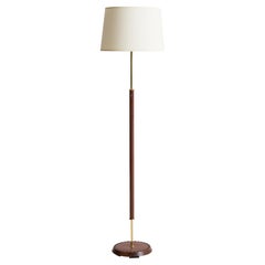 Mid-Century Brass and Brown Leather Floor Lamp