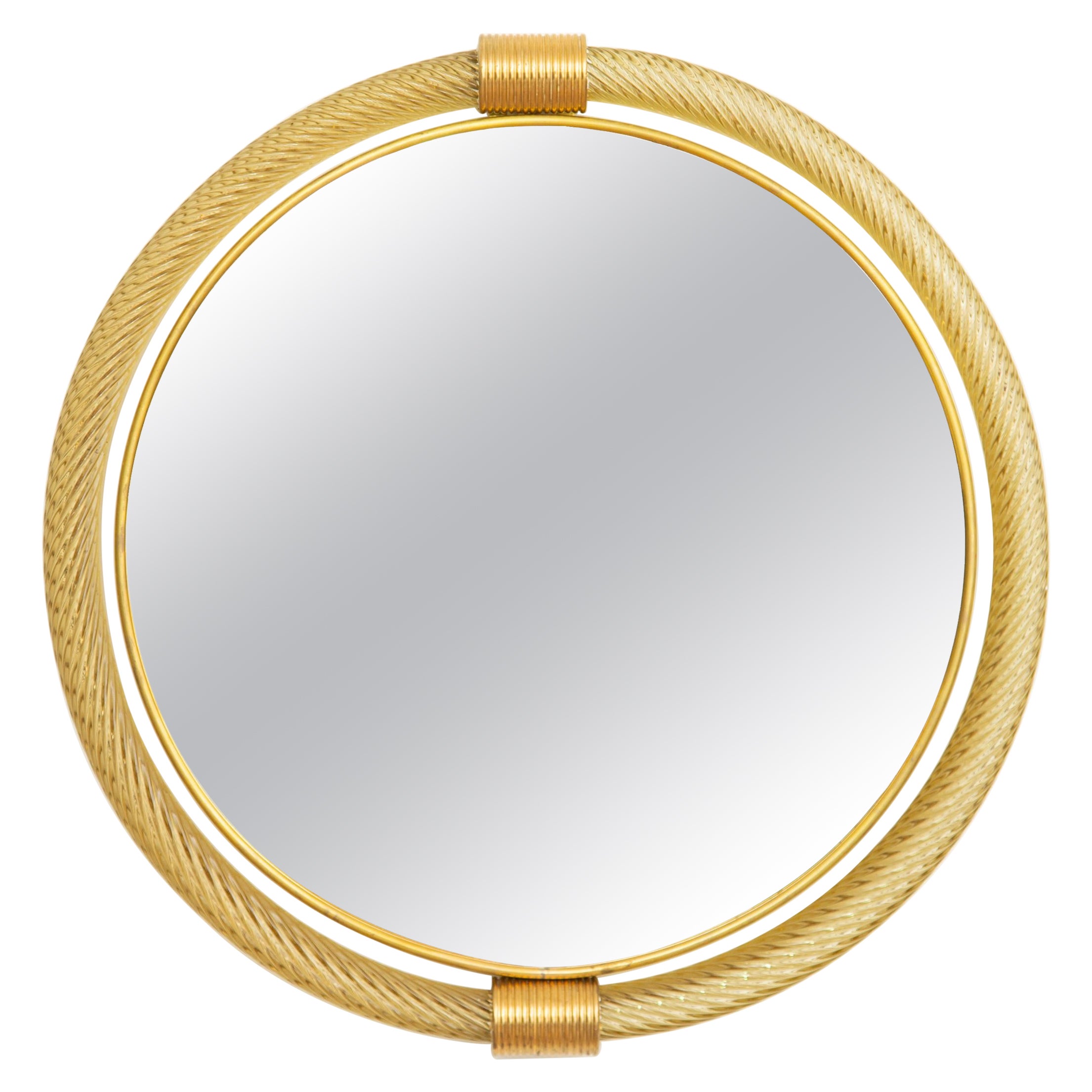 Round Gilded Twisted Rope Murano Glass Mirror, in Stock