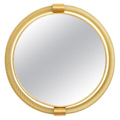 Round Amber Twisted Rope Murano Glass Mirror, in Stock