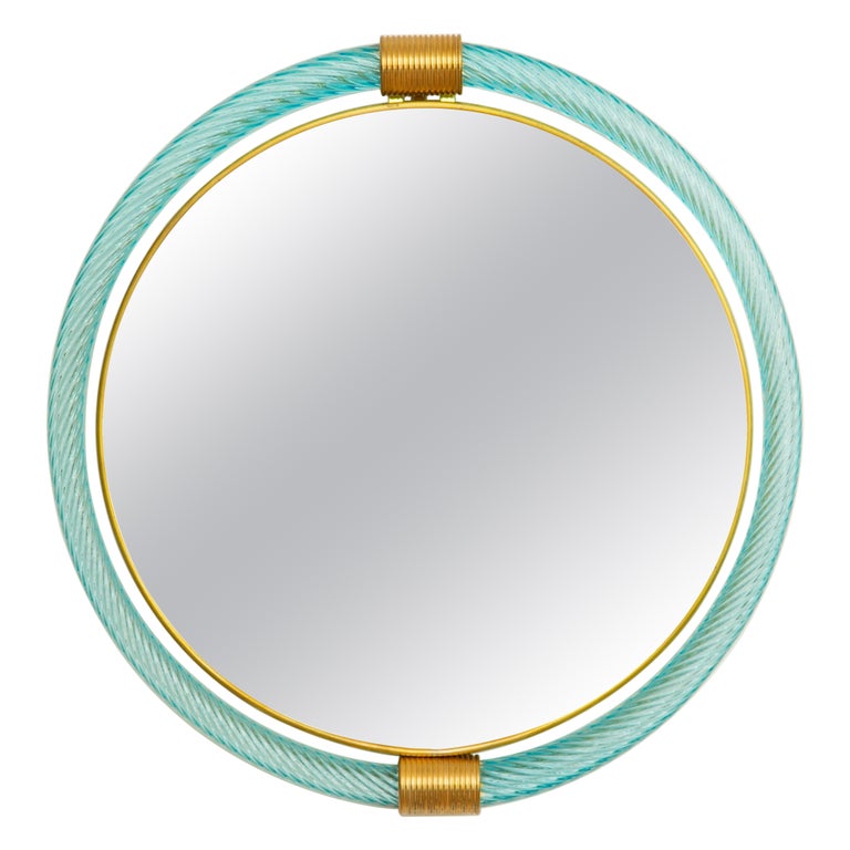 Round Light Blue Twisted Rope Murano Glass Mirror, in Stock For Sale at ...