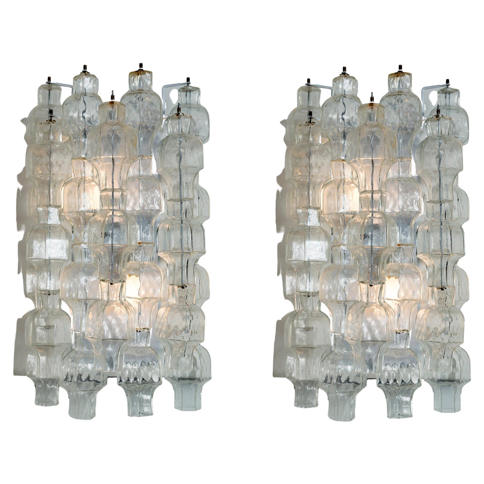 Pair of Unique Venini Style Crystal Blown Wall Lights, UL Certified For Sale