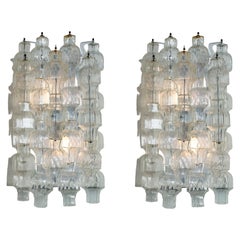 Pair of Unique Venini Style Crystal Blown Wall Lights, UL Certified