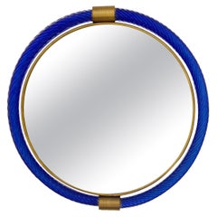 Round Blue Twisted Rope Murano Glass Mirror, in Stock