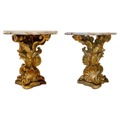 Pair of 18th Century Italian Painted & Gilt Carved Wood Consoles