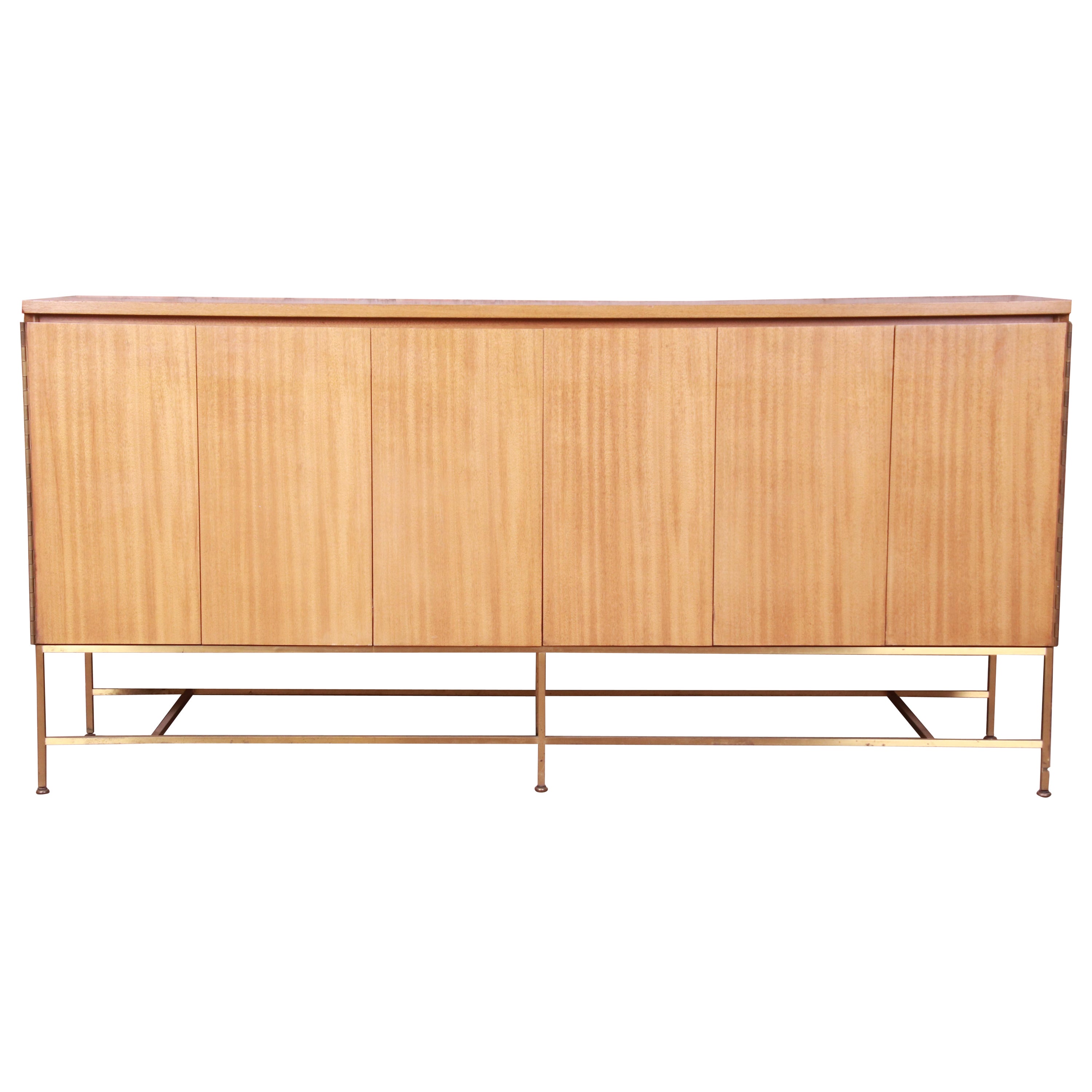 Paul McCobb Irwin Collection Bleached Mahogany and Brass Credenza or Bar Cabinet