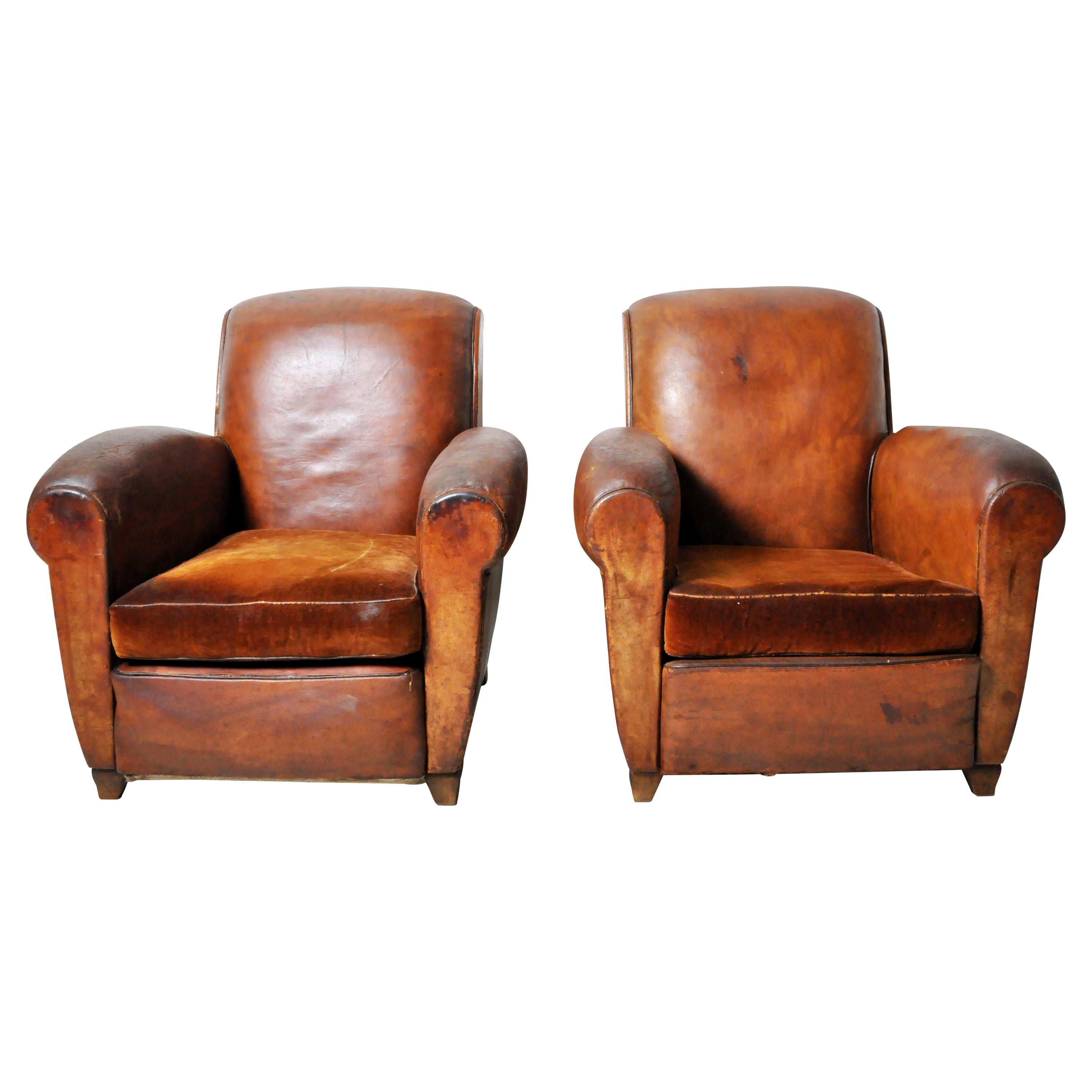 Pair of Art Deco Leather Club Chairs