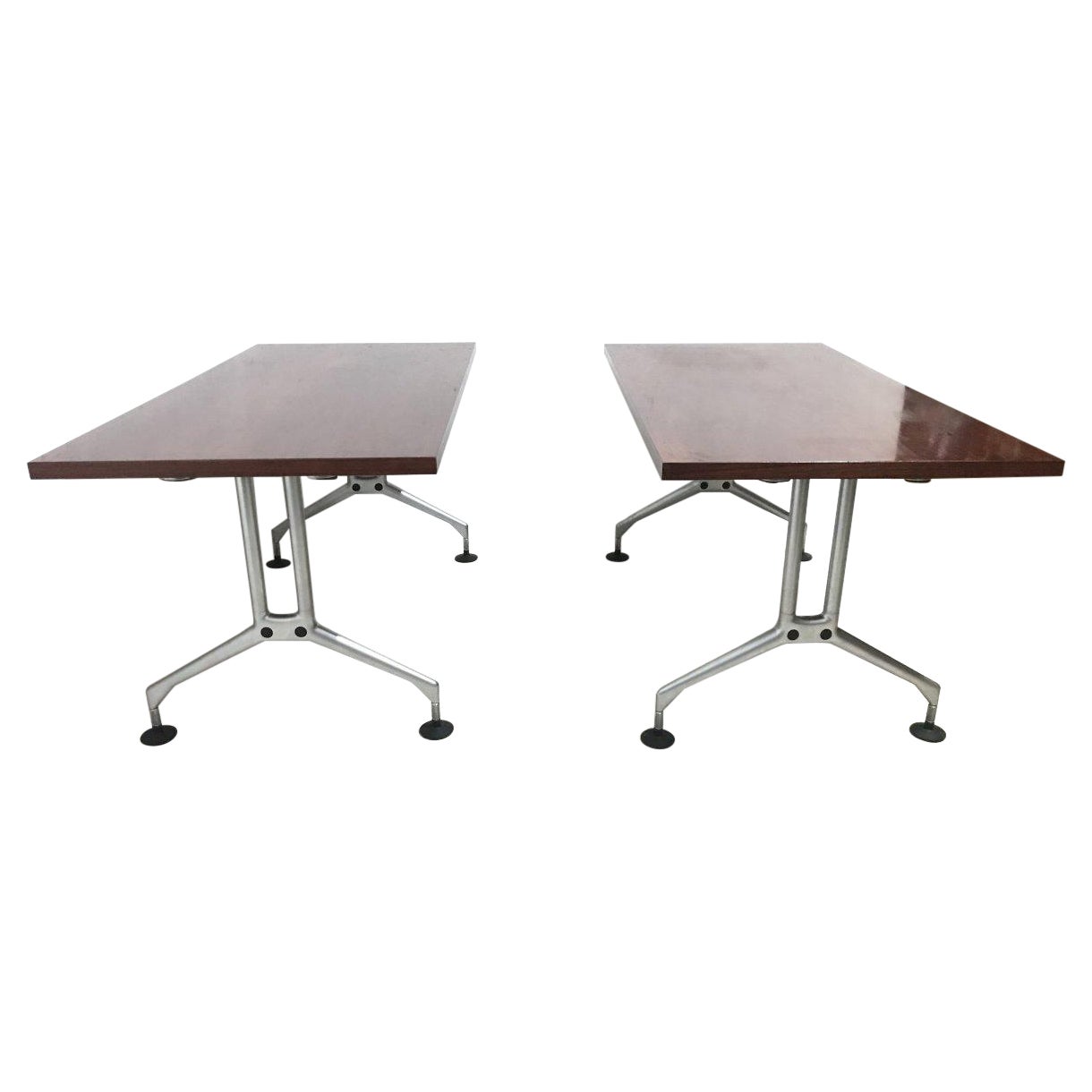 Antônio Citterio, Vitra, Two Aluminium Dining or Desk Tables with Walnut Tops