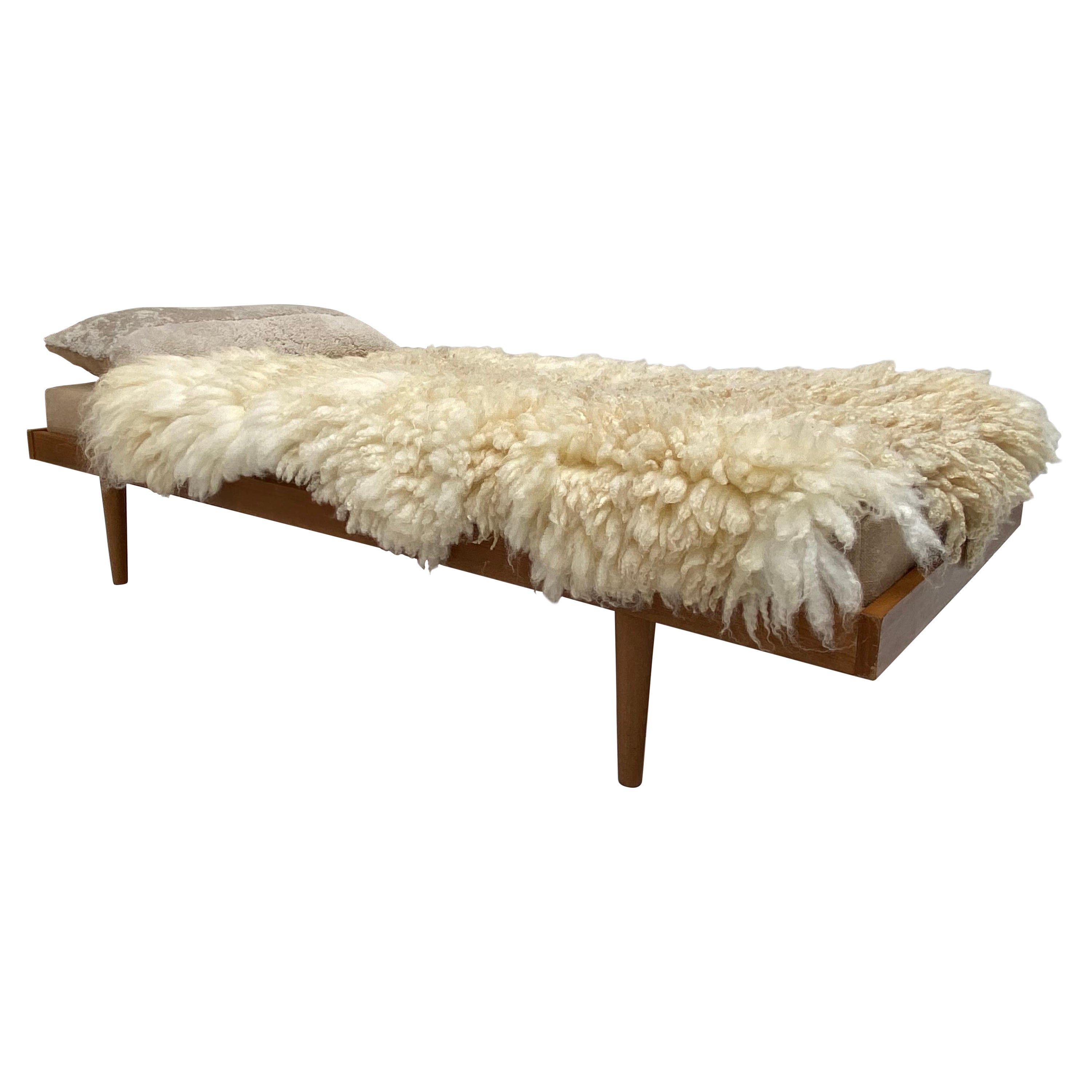 1950's Danish Teak Daybed with Felted Wensleydale Texel Sheep Wool & Raw Cotton