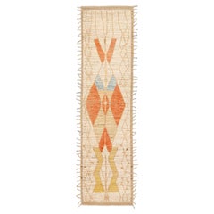 Beige Modern and Orange Moroccan Style Handmade Tribal Motif Wool Runner