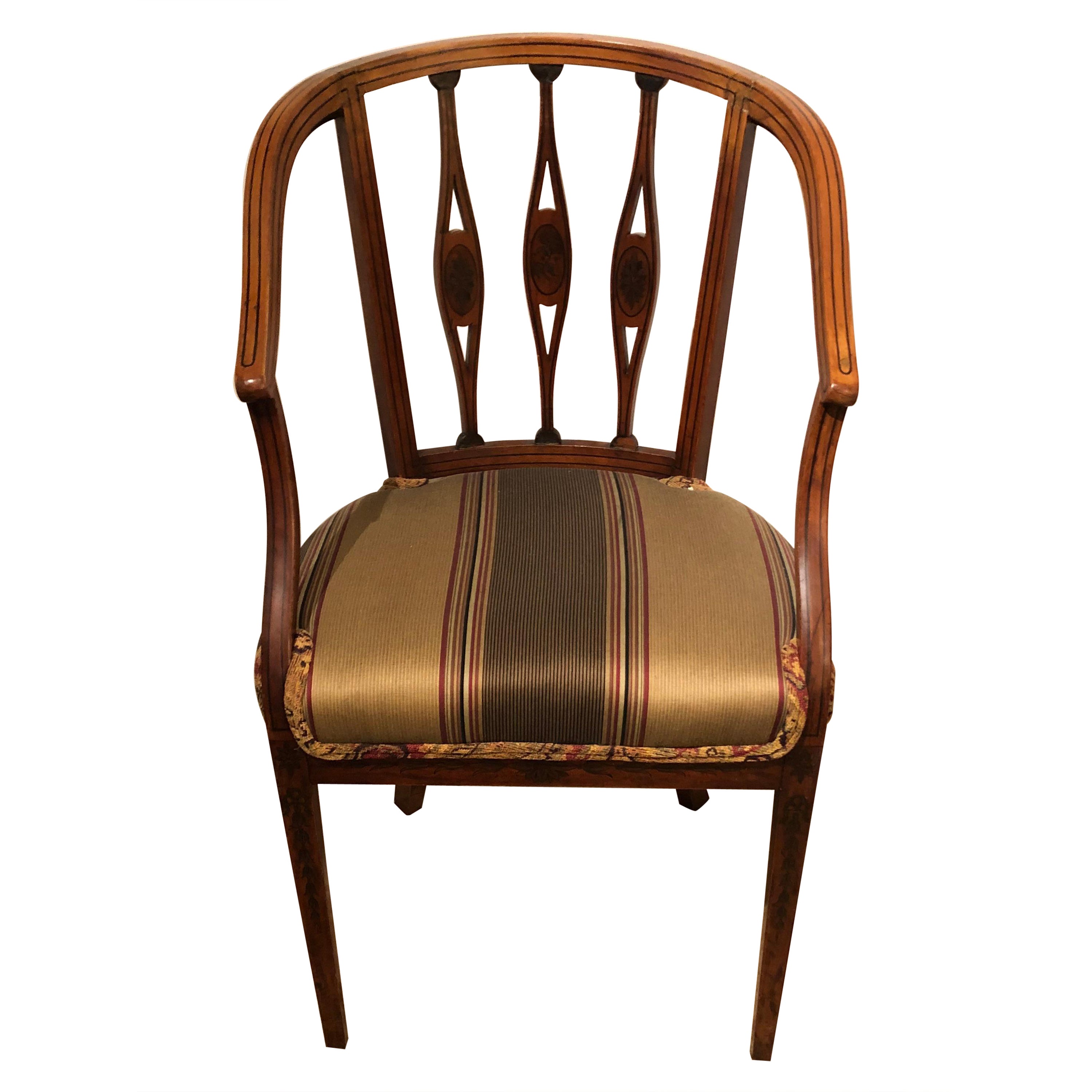 Lovely Curved French Fruitwood Inlaid Salon or Desk Chair For Sale