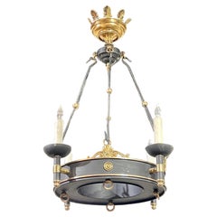 Antique French Empire Style Tole and Gilt Brass 4 Light Chandelier