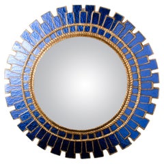 Large Blue Glass and Resin Convex Mirror in the Manner, Contemporary