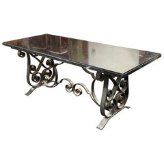 19th Century Italian Heavy Iron Hall Table with Marble Top