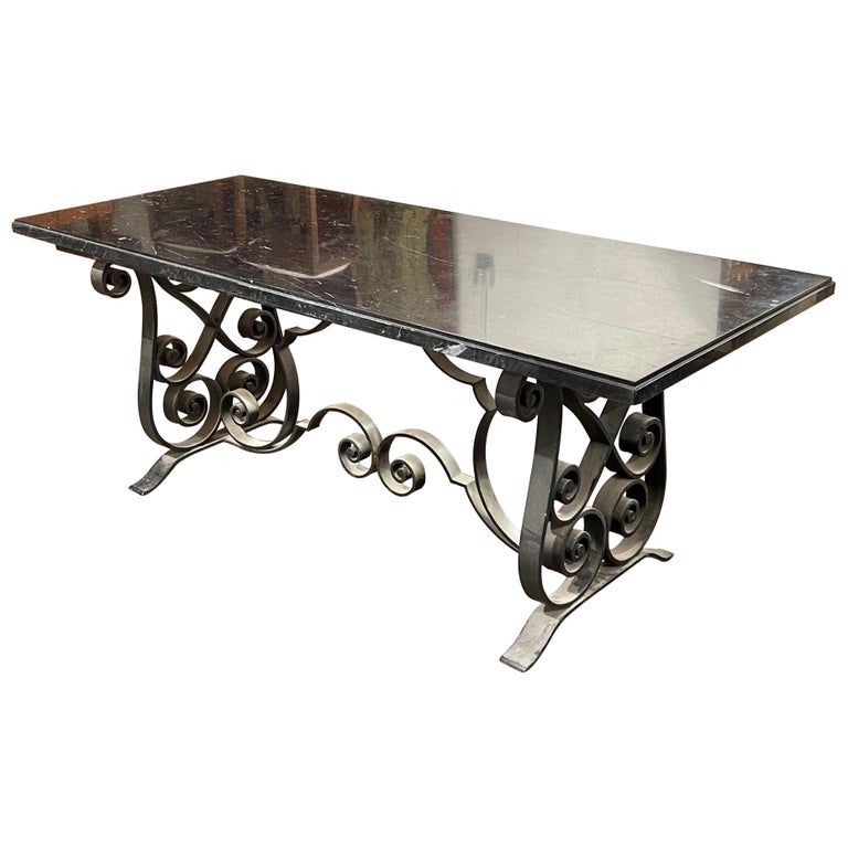 19th Century Italian Heavy Iron Hall Table with Marble Top For Sale