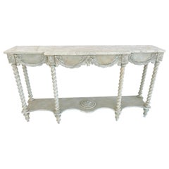 Narrow Painted Console with Carrara Marble Top