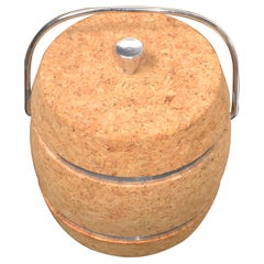 Mid-Century Modern Cork and Nickel Ice Bucket with Pyrex Glass Insulation