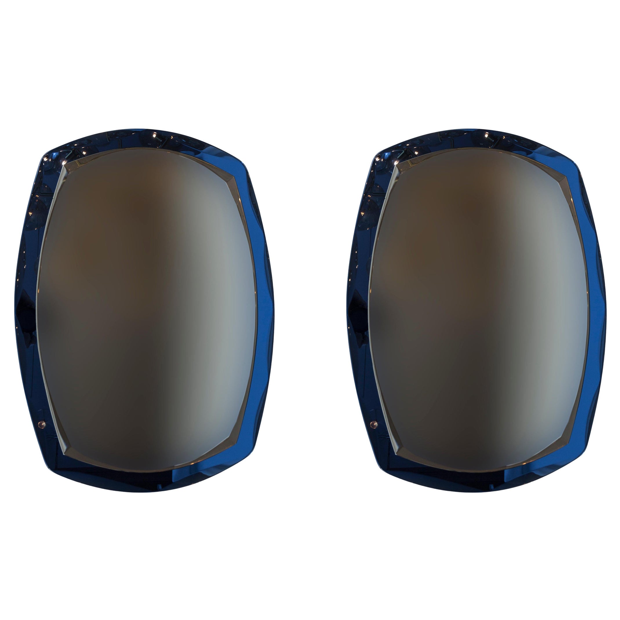 Pair of Mid Century Italian Blue Cristal Arte Wall Mirrors For Sale