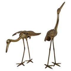 Large Vintage Brass Crane Birds, Set of Two, 1970s