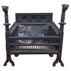 Hart Son & Peard, an English Aesthetic Movement Fire Grate with Dog Head Finials