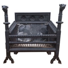 Antique Hart Son & Peard, an English Aesthetic Movement Fire Grate with Dog Head Finials