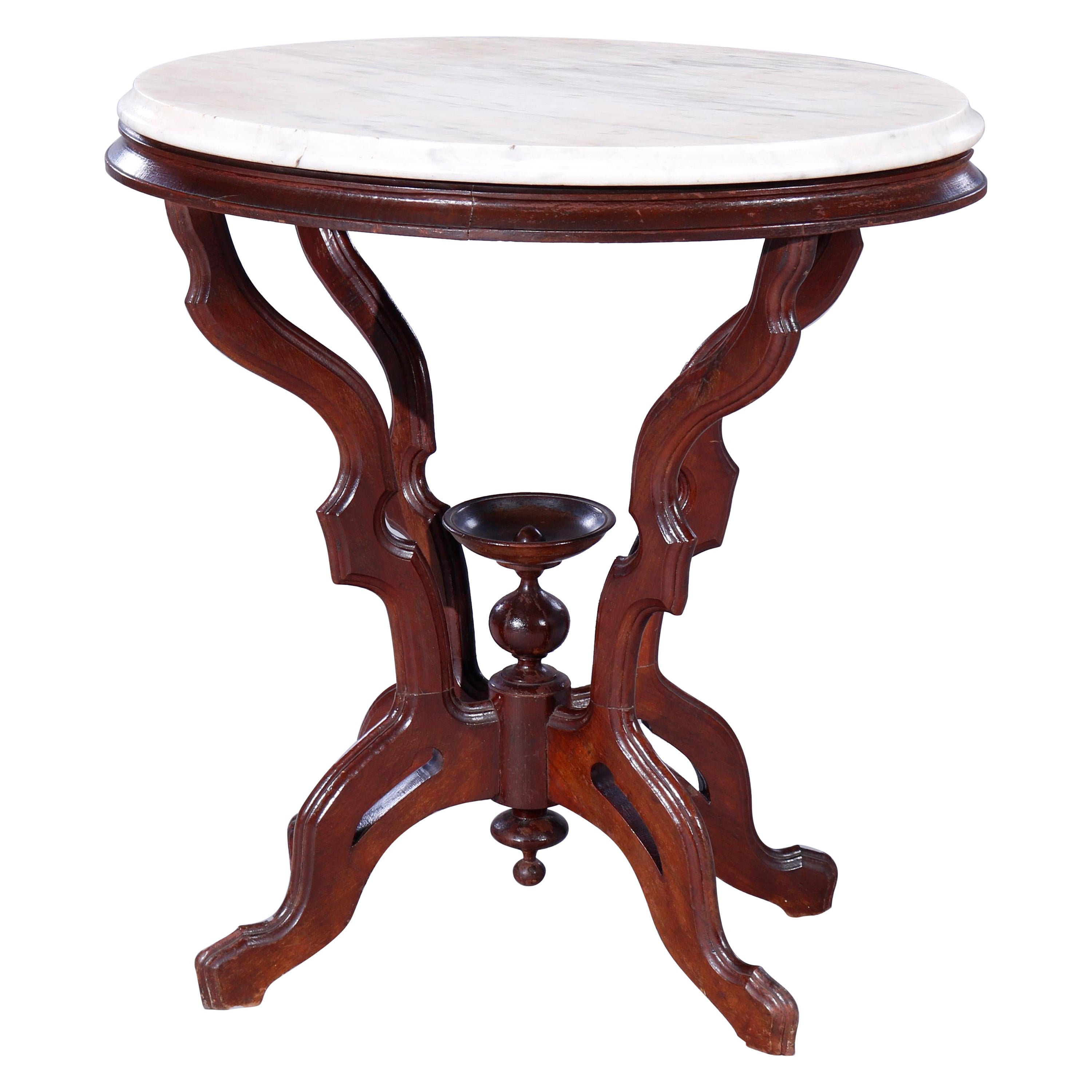 Antique Eastlake Oval Walnut & Marble Parlor Table, c1890