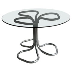 Italian Giotto Stoppino Smoked Glass and Chrome Round Glass Table, 1970