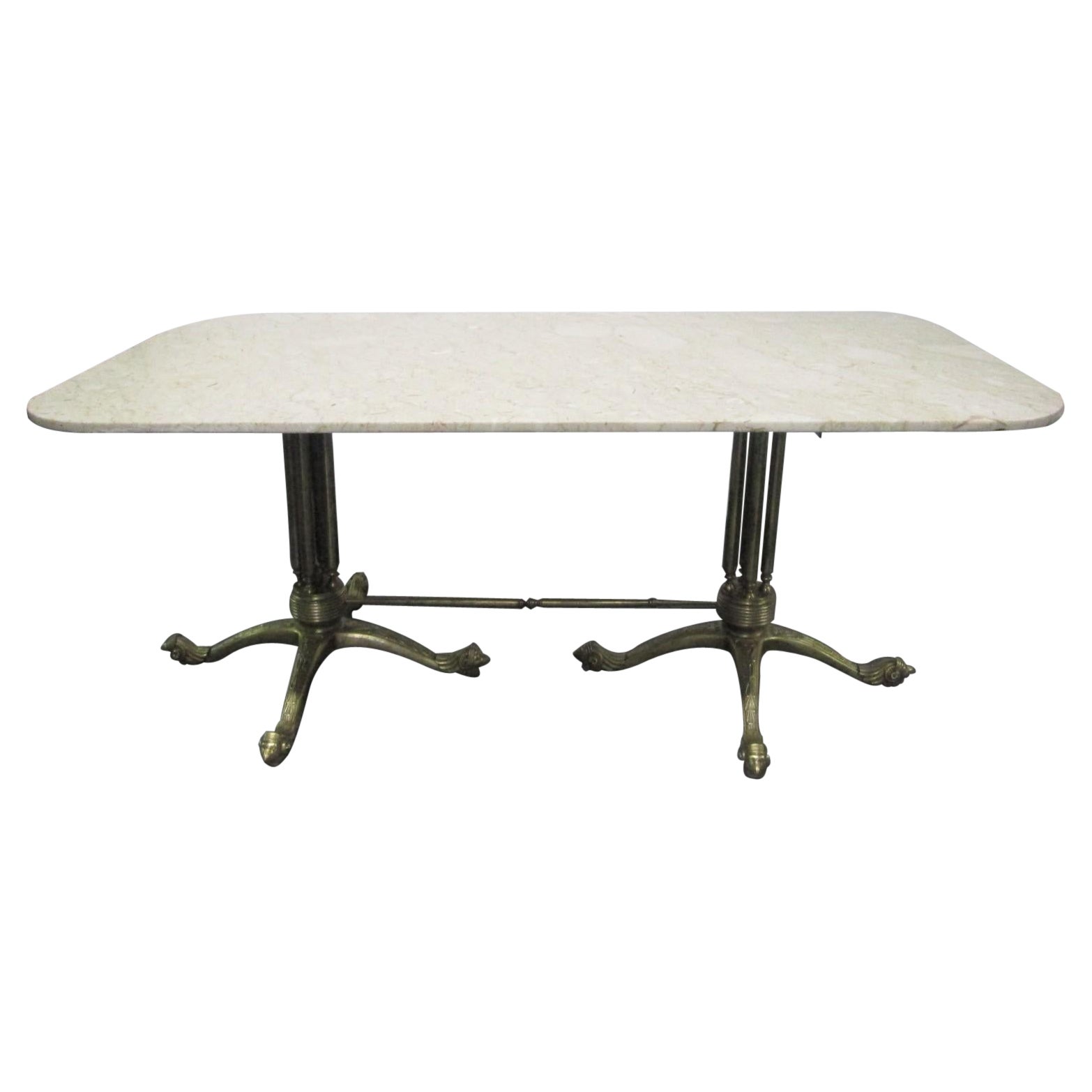 Brass and Marble-Top Dining Table in the Style of Maison Jansen For Sale