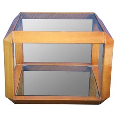 Mid Century Italian Modern Wood & Glass Square Cube Side End Table Minimalist