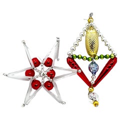 Czech Gablonz Beaded Glass Christmas Ornament Modern Set of Two