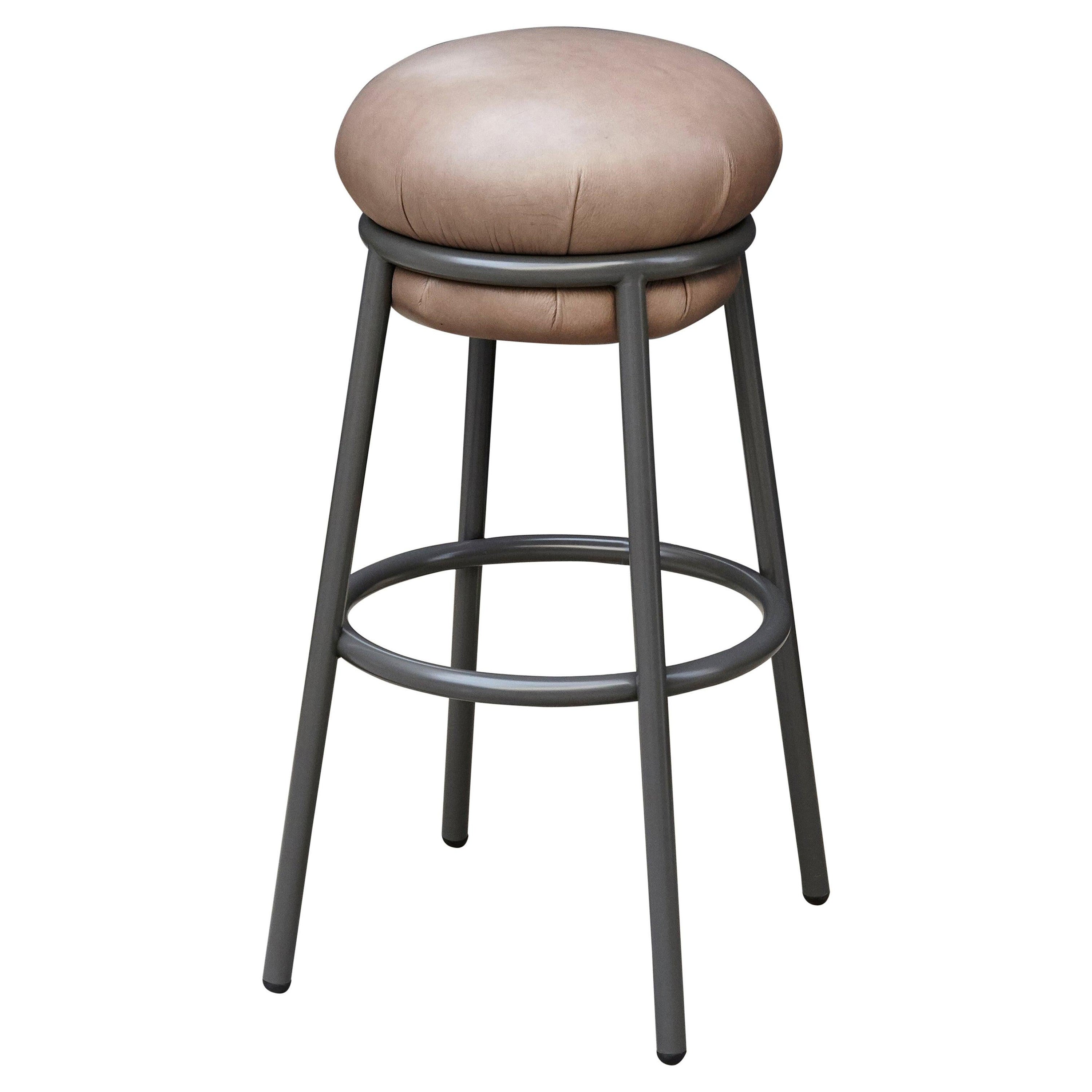 Grasso Leather and Lacquered Metal Stool by Stephen Burks in Brown For Sale