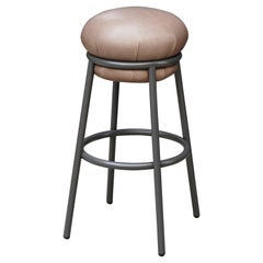 Grasso Leather and Lacquered Metal Stool by Stephen Burks in Brown