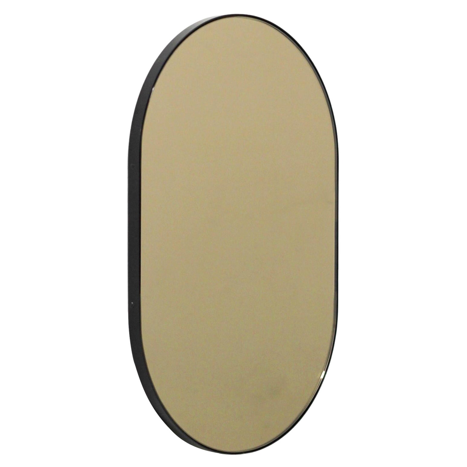 Capsula Capsule Pill shaped Bronze Modern Mirror with Black Frame, XL For Sale